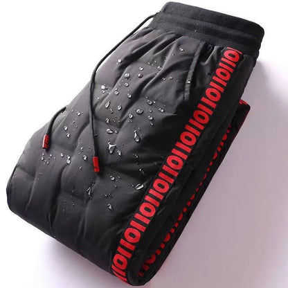 Men's Winter Outdoor Duck down Pants Windproof Waterproof Casual Cuffed Cotton Trousers Warmth Breathable Long Drawstring Waist