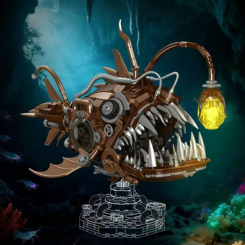 1236-piece mechanical lanternfish ocean animal building blocks, technical lanternfish MOC building block assembly model set, dec