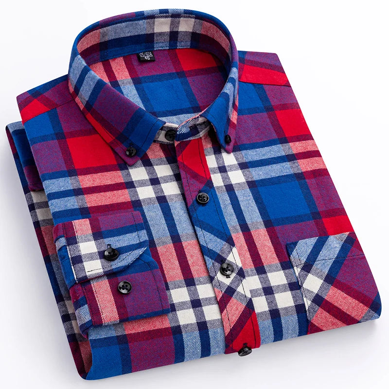 Plus Size 8XL 100% Cotton Sanding Long-Sleeve Shirts for Men Slim Fit Casual Plain Shirt Soft Palid Tops Designer Elegant Clothe