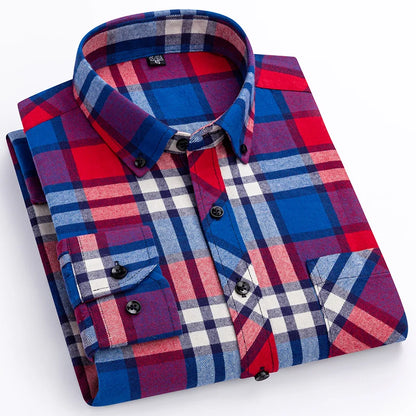 Plus Size 8XL 100% Cotton Sanding Long-Sleeve Shirts for Men Slim Fit Casual Plain Shirt Soft Palid Tops Designer Elegant Clothe