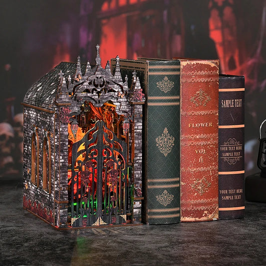 DIY Gothic Book Nook Kit 3D Wooden Miniature Dollhouse with Furniture Handmade Craft Bookshelf Insert Creative Home Decor Gifts