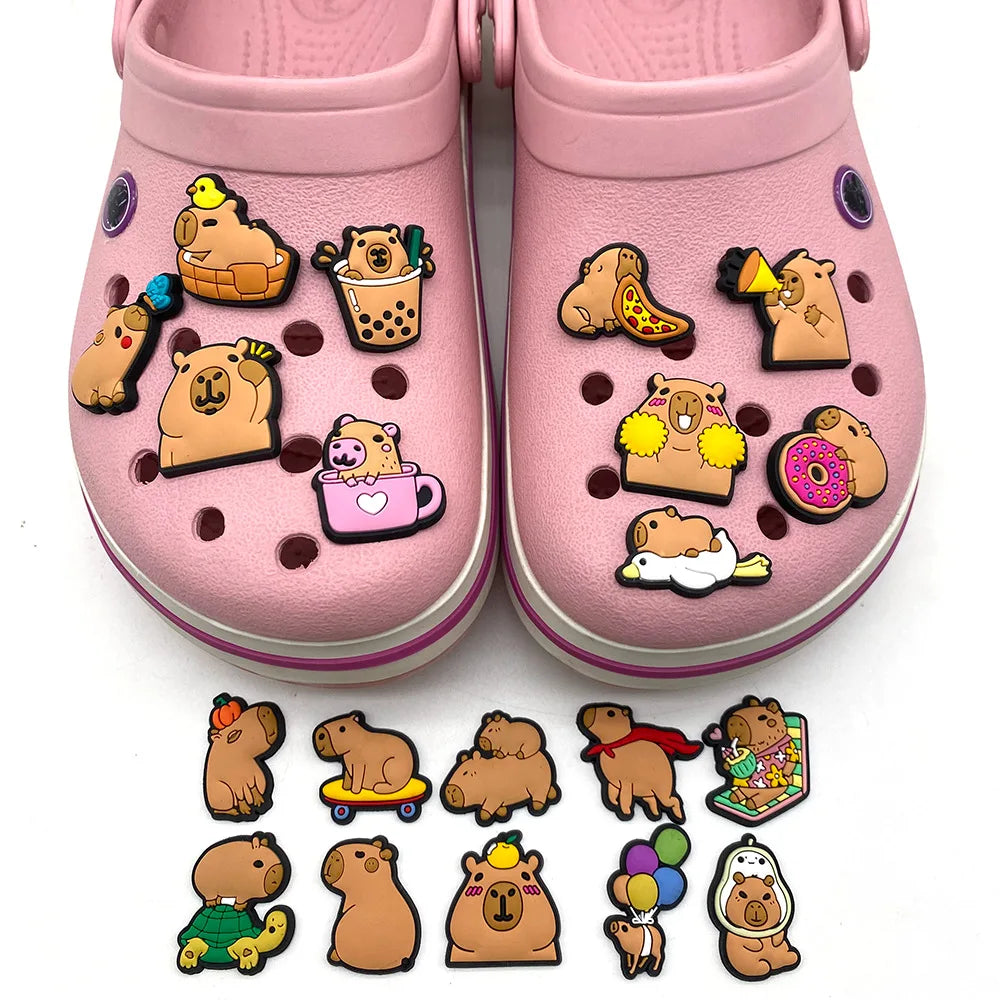 16-100pcs Capybara Summer Shoe Charms Animals Shoe Accessories For Clogs sandal Garden Decoration Kids School Gift Fit Wristband