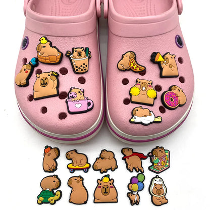 16-100pcs Capybara Summer Shoe Charms Animals Shoe Accessories For Clogs sandal Garden Decoration Kids School Gift Fit Wristband