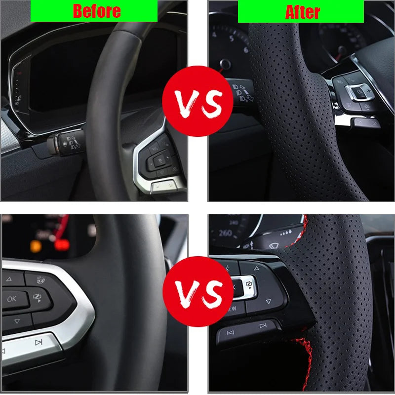 DIY Black Leather Car Steering Wheel Cover For Honda S2000 2000-2008 Civic Si 2002-2004 Acura RSX Type-S 2002-2006
