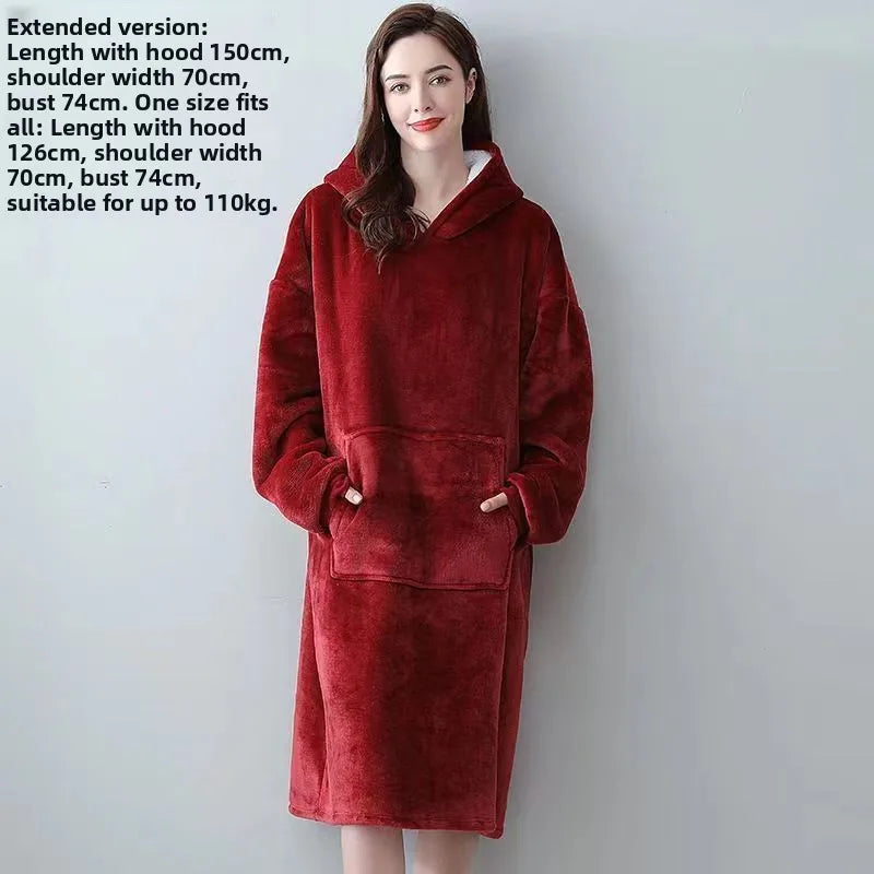 Thick Flannel Robe Couples Long Winter Pajamas Men Women Home Clothes Warm Blanket Style Sleepwear Youth Pure Color