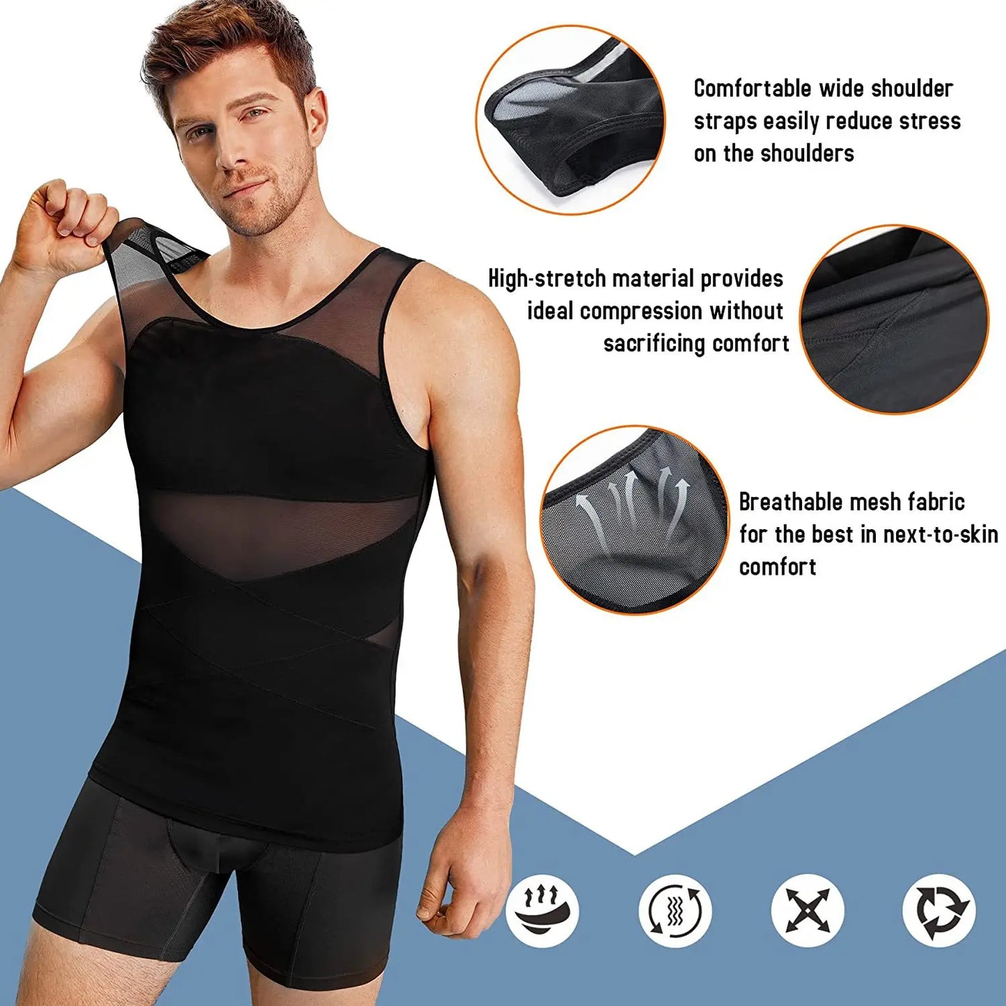 Men's Beer Belly Slimmer Shaping and Compression Vest Men's Shapewear Top – Compression Abdominal Control and Breathabl