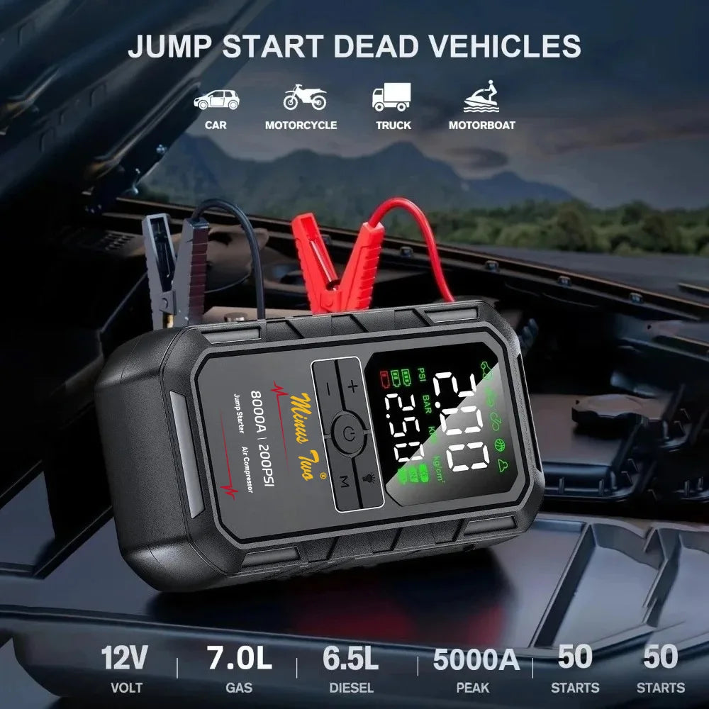 8000A Peak Wireless Jump Starter, Portable Car Battery Booster, All-in-One Emergency Power Supply, Backup Power for Vehicles。