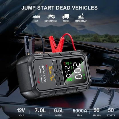 8000A Peak Wireless Jump Starter, Portable Car Battery Booster, All-in-One Emergency Power Supply, Backup Power for Vehicles。