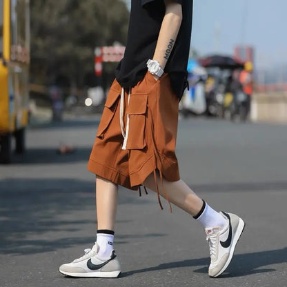 Men's Summer Casual Shorts Japanese City Boy Style Lightweight Workwear Loose Wide Leg Mid Length High Street Fashion