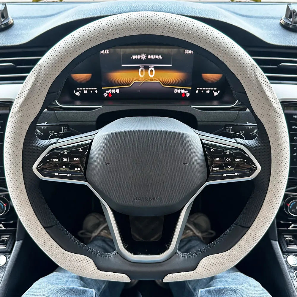 Leather D cut Auto Steering Wheel Cover Ultra-Thin Breathable Non-Slip D Shape Sport Car Steering Wheel Protector Accessories