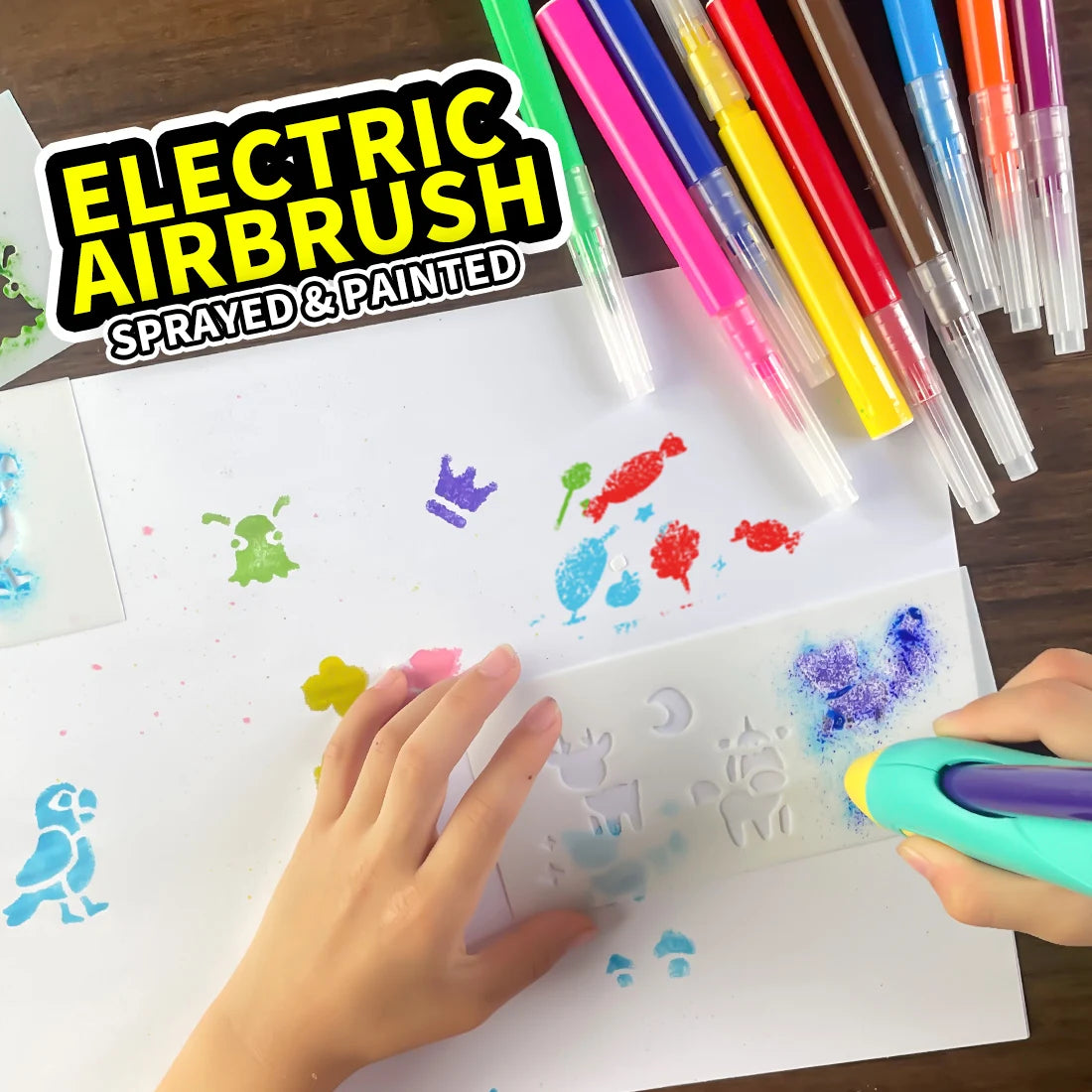 Electric Watercolor Spray Pen Children Hand-painted Color Paintbrush Washable 12 Color Spray Pen Toys for Kids Drawing Toy Gift