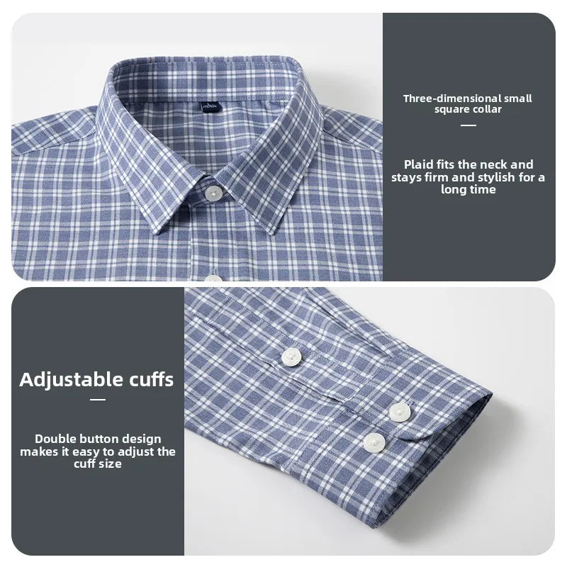 Premium Bamboo Fiber Anti-wrinkle Fashion Men Shirts Checkered Designer Long Sleeve Slim Fit Spring Autumn Business Casual Tops