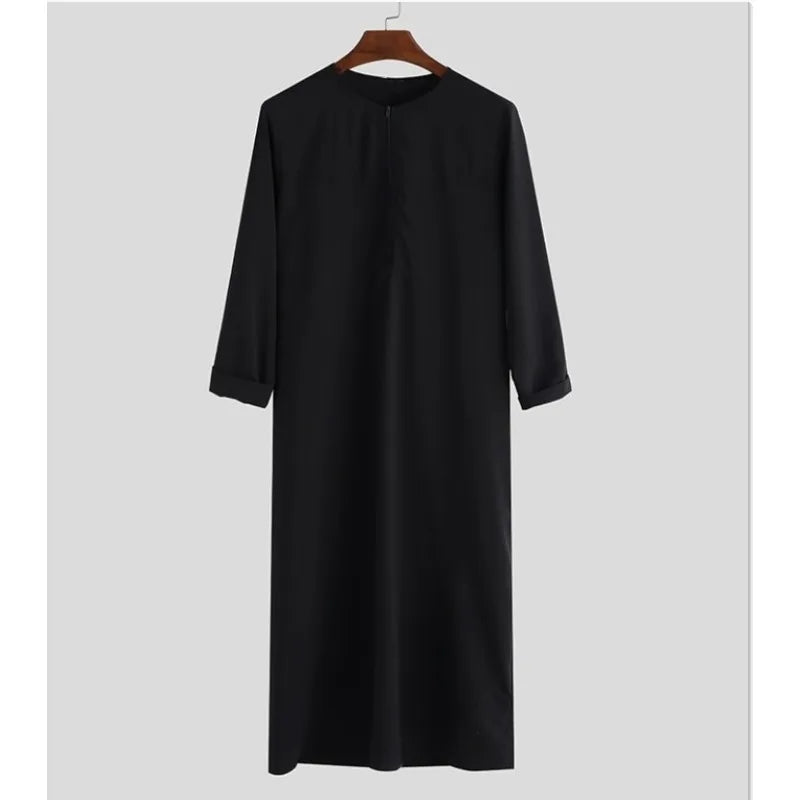 2025 New Muslim Arab Dubai Mens Loose Robe Zipper Shirt Ethnic Clothing