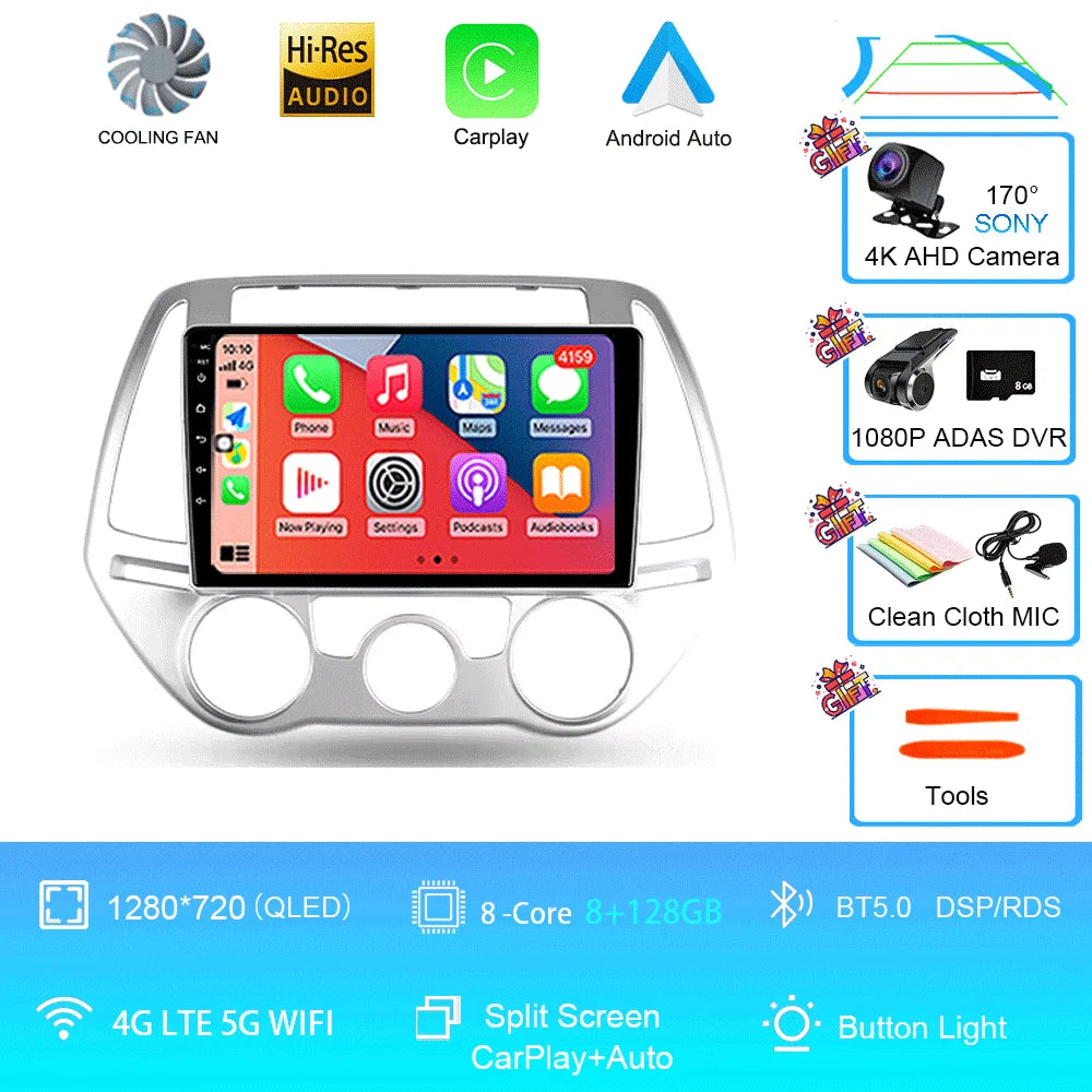 Android 16 Carplay Auto Multimedia Player Car Radio For Hyundai I20 2010 2012 2013 2014 DSP Autoradio GPS Stereo 2din Head Unit