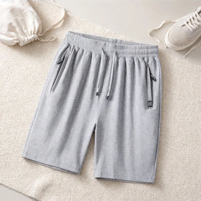Black Sports Casual Shorts Men Summer Thin Pure Cotton Straight Leg mid Waist Drawstring Five Pocket Zipper Pants