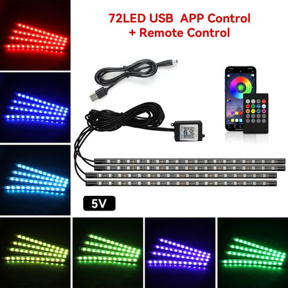 4 IN 1 Car Automotive Ambient Light Neon Foot Light Interior LED Ambient Light Car USB/Cig Music Light Environment Decoration