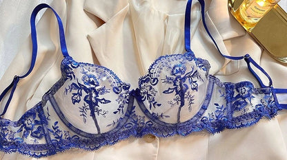 Red Ensemble Lingerie Broderie Florale Transparent Armature Push Up Coupe Ultra Fine Soutien-Gorge String Style Pure Désir Femme