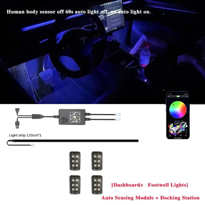 For Tesla Model 3 Model Y Car Ambient Light 60 Seconds Automatic OFF Module With USB Expansion Dock RGB APP Dashboard Lighting