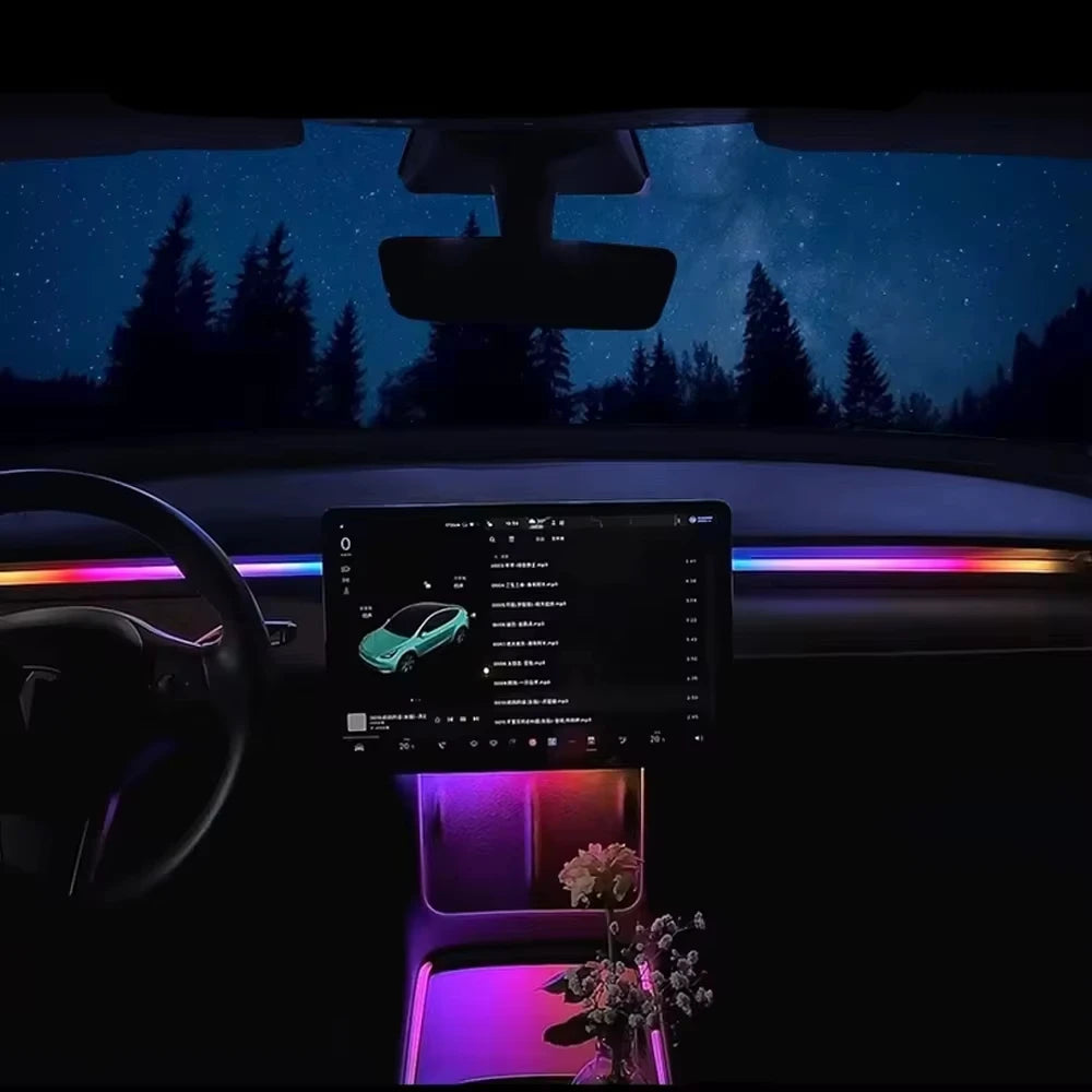 For Tesla Model 3 Model Y Car Ambient Light 60 Seconds Automatic OFF Module With USB Expansion Dock RGB APP Dashboard Lighting