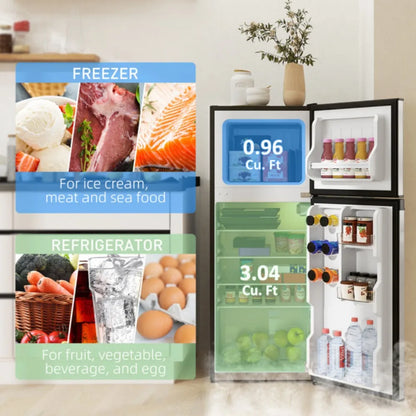 4 Cu.Ft Mini Fridge with Freezer, 2-Door Compact Refrigerator, 115V, 45.1" H, Stainless Steel, for Dorm, Office, Apartment