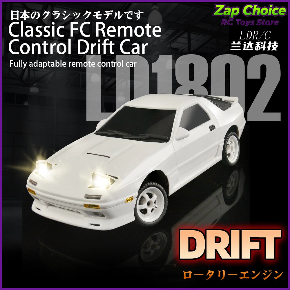 LDRC LD1802 1/18 RX7 FC3S RWD RC Drift Car 2.4G 3CH ESP Gyro Flip Lights LED 20-30min RTR Racing Toy Gift for Boys Adults
