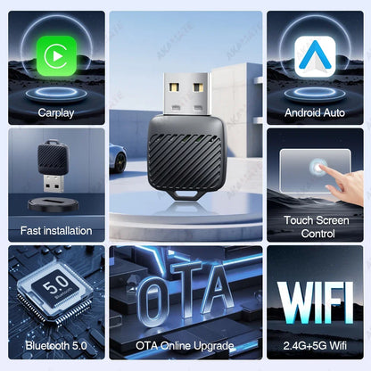 Wireless CarPlay Android Auto 2 in 1 Adapter AI Smart Box Dongle for Wired CarPlay Car Intelligent System Plug Play 5GHz WiFi