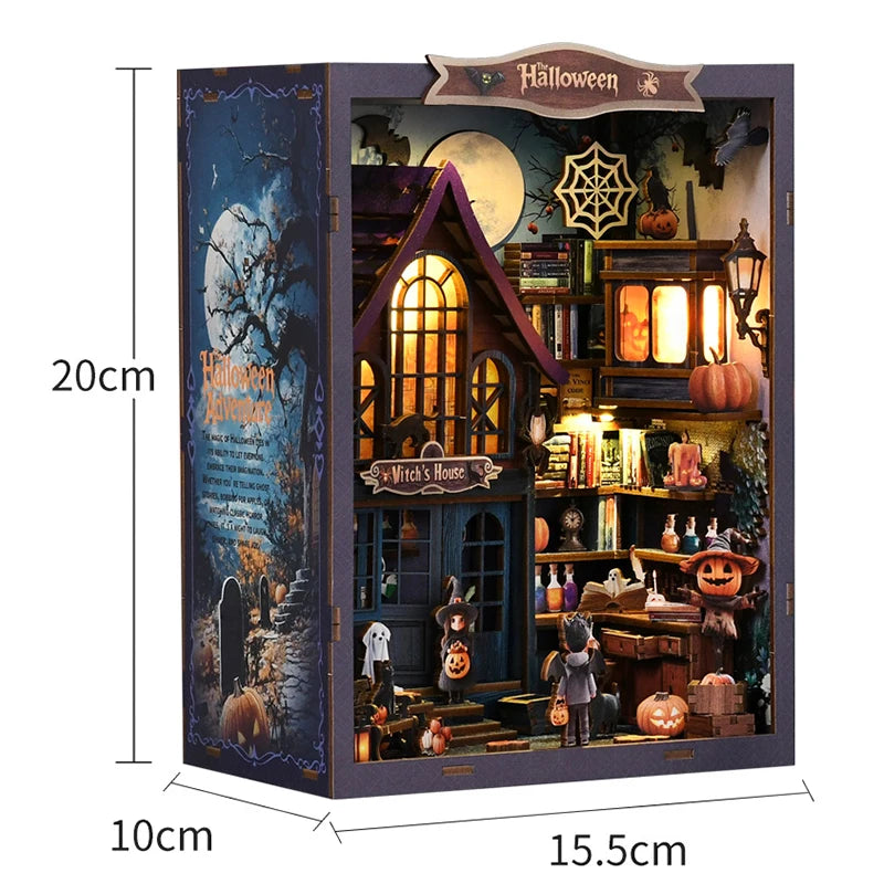 3D Puzzles Dollhouses DIY Wooden Book Nook Figurines Miniature Kits Bookshelf Home Bookend Decoration For Adults Handmade Gifts