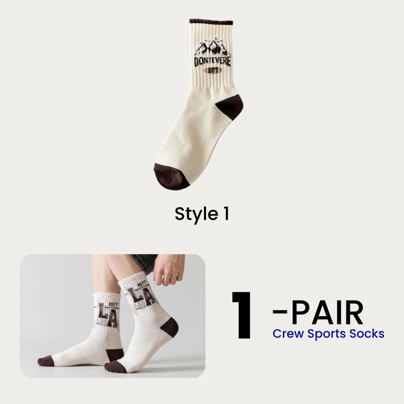 1/4/8 Pairs Men's Crew Socks Retro American Alphanumeric Print Basketball Sports Socks Graffiti Style Couple EU 37-44 US 6-12