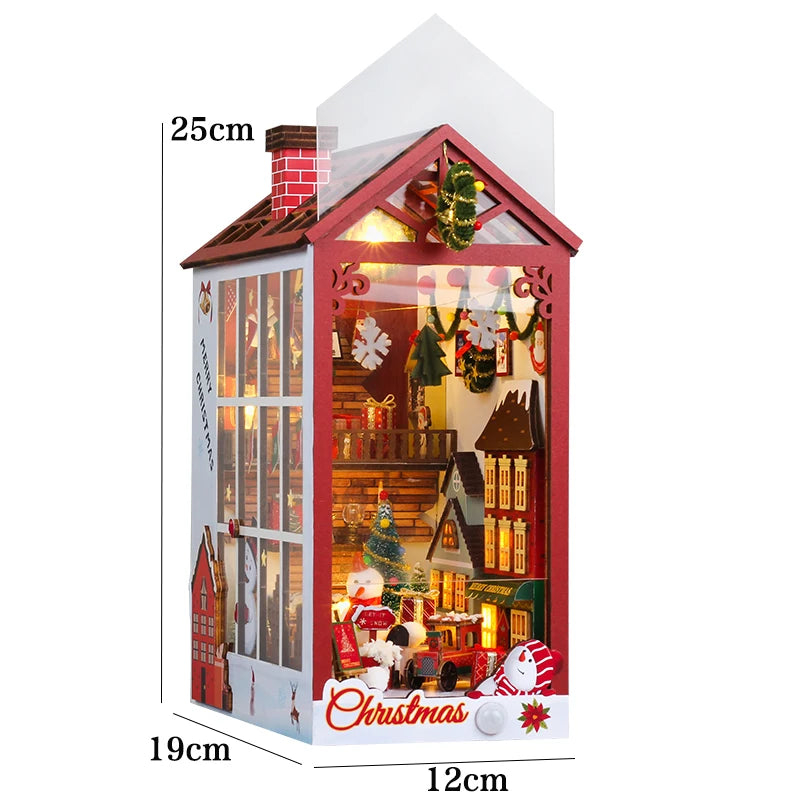 Christmas Gift DIY DIY Book Nook Wooden Christmas Doll House 3D Puzzle Assembly Building Model Bookshelf Insert Decoration Toys