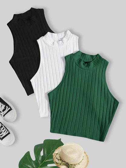 New style, stylish solid color, versatile women's sleeveless top three-piece set