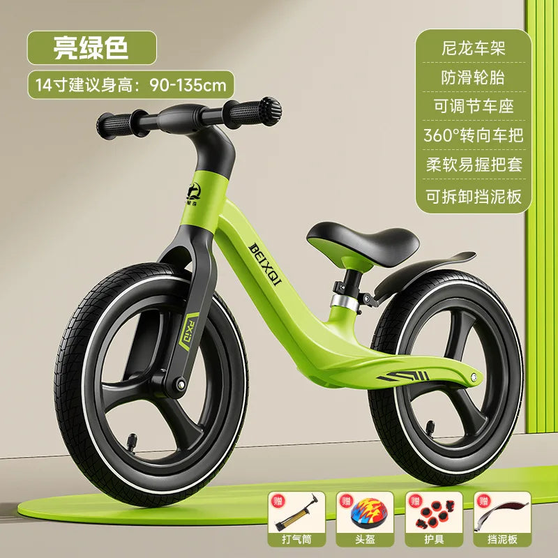 Kids Balance Bike No Pedal For 1 To 8 Yrs Old With Air Tires Nylon Fiberglass Frame Non Slip Silicone Grips Comfy Seat
