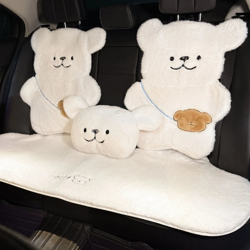 Winter Universal Car Seat Cushion Plush Cartoon Bear Thick Premium Feel Single Rear Cover for Girls Cute Seat Accessories