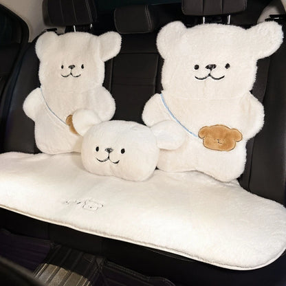 Winter Universal Car Seat Cushion Plush Cartoon Bear Thick Premium Feel Single Rear Cover for Girls Cute Seat Accessories