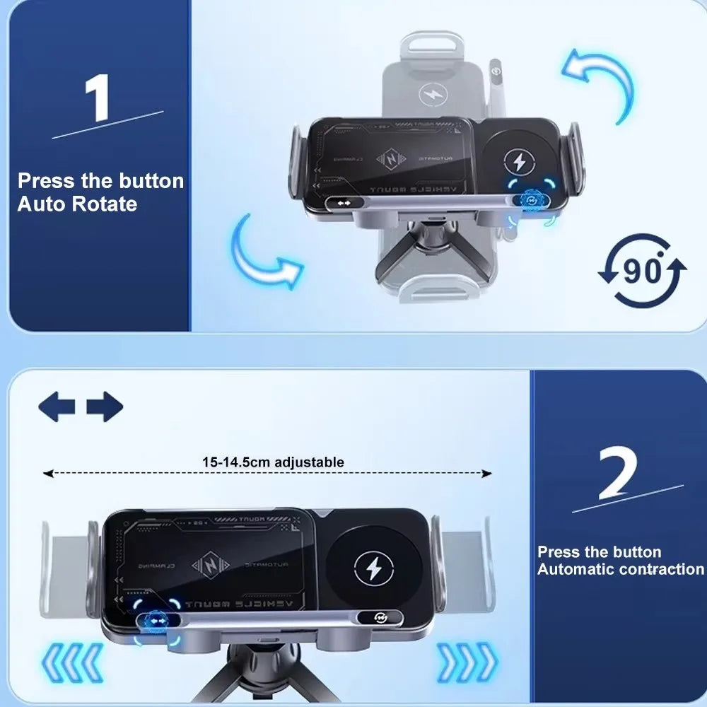 Car Wireless Charger Stand Fold Screen Fast Charging For Samsung Galaxy Z Fold 6 5 4 S24 Ultra iPhone 16 15 14 Pro Phone Holder