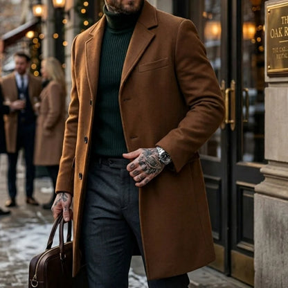New Winter Men's Wool Blend Trench Coat Extended-Length Single-Breasted Design Business Casual-Mature Streetwear Coat Men