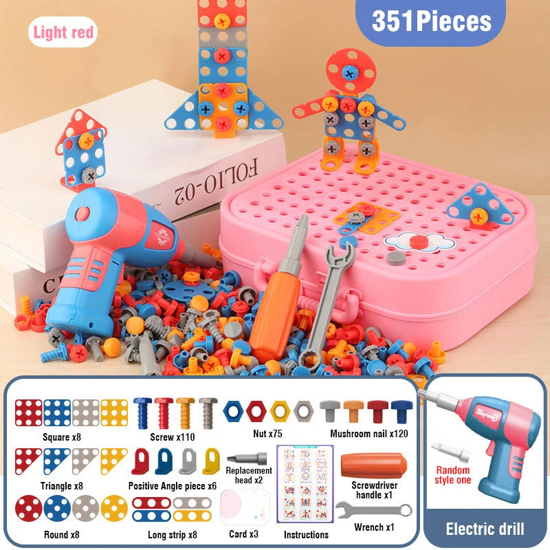 Kids Electric Drill Screw Nut Puzzles Toys Pretend Play Tool Disassembly Assembly Drill Puzzle Toys For Boy Children Gifts