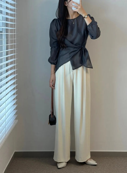 Spring 2026 Chic Korean Style Women's Long Sleeve round Neck Overhead Shirt Loose Fit Slimming Versatile Fashionable Top