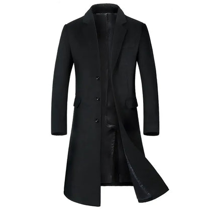 Winter Jacket Men Fashion Business Slim-fit British Style Solid Color Outdoor Cold Casual Trend Thickened Tweed Coat