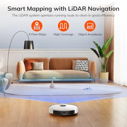 Robot Vacuum, 10000Pa Max Suction Robotic Vacuum Cleaner with LiDAR Navigation, Home Mapping, No-Go Zone, 150 Mins, 2.4G WiFi/A