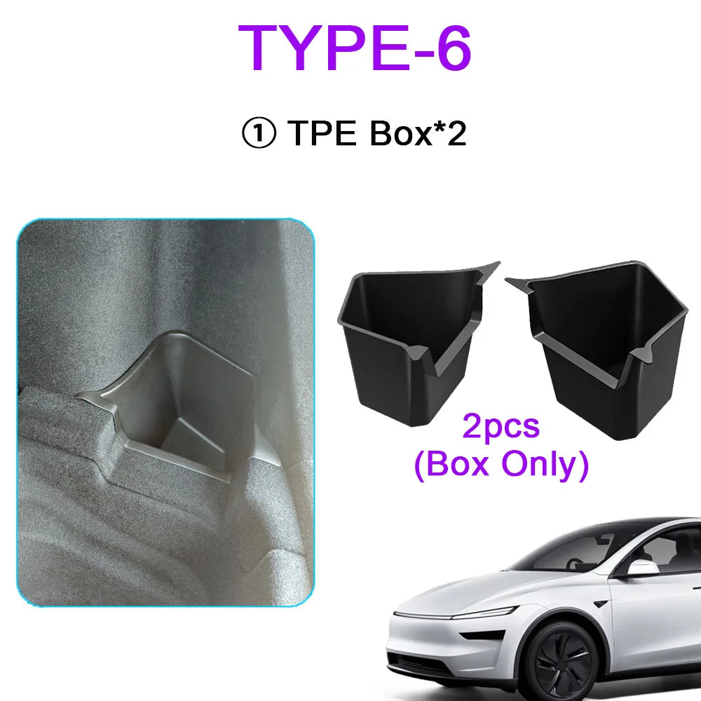 For Tesla Model Y Juniper Trunk Organizer Side Storage Box Bin Organizer Flocked TPE Mat Anti-dirty 2025 2026 Travel Accessories