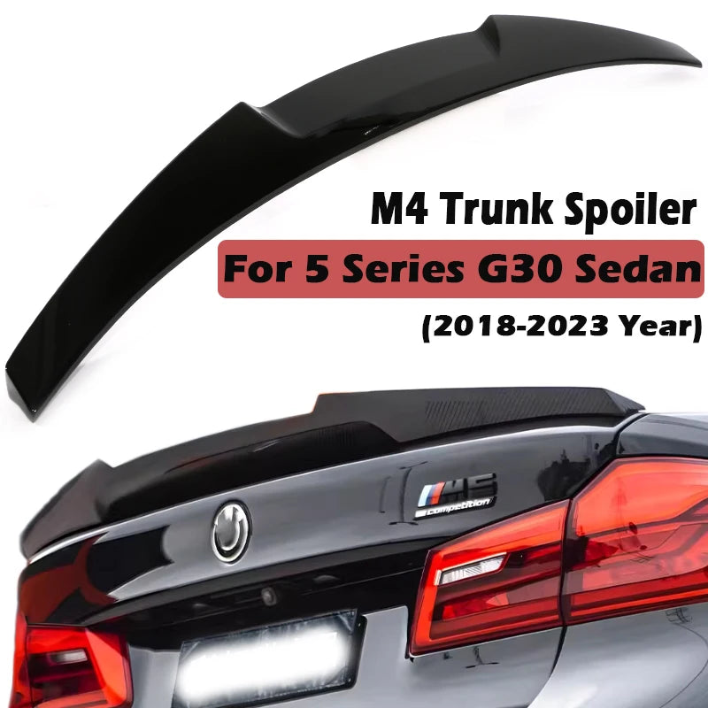 Rear Bumper Trunk Boot Spoiler Lip For BMW 5 Series G30 Gloss Black M5 Roof Wing PSM M4 CS Style 2017-2023 Carbon Fiber Look