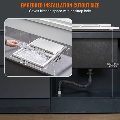 SucceBuy Drop in Ice Chest Stainless Steel Ice Cooler Commercial Ice Bin with Sliding Cover Outdoor Kitchen Ice Bar