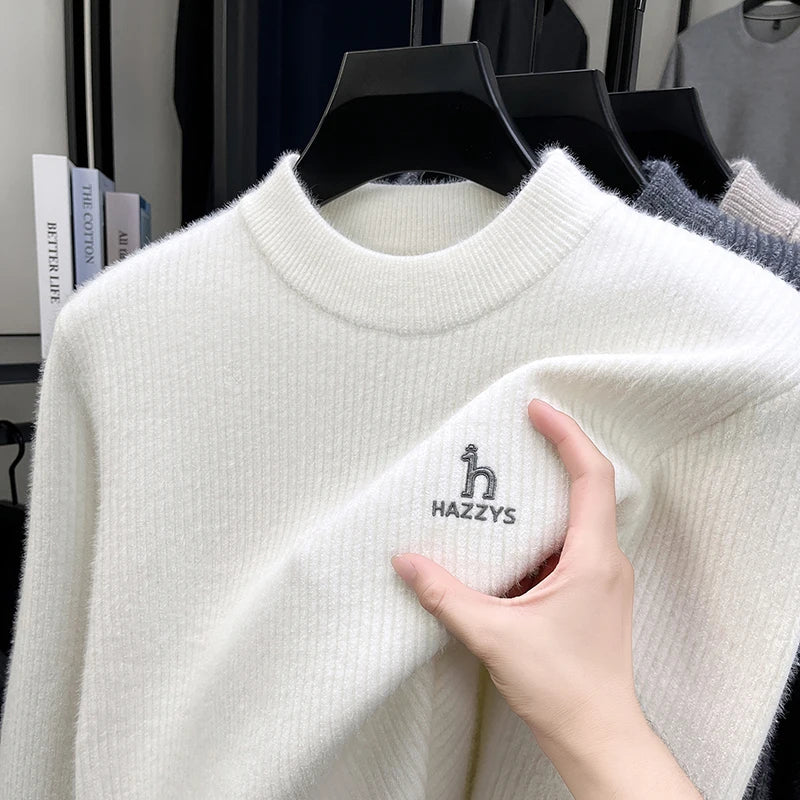 2025 Light Luxury Autumn and Winter Fashion Embroidered Round Neck Knitted Sweater Pattern Sweater Casual Warm Men
