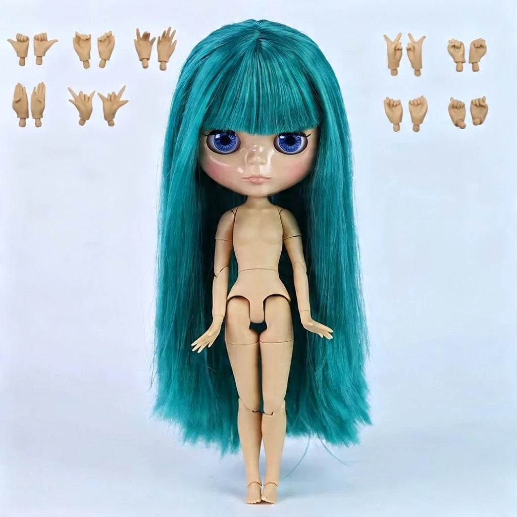 ICY DBS Blyth doll 1/6 BJD Customized nude joint body with white skin, glossy face,blue background is matte face girl gift, toy
