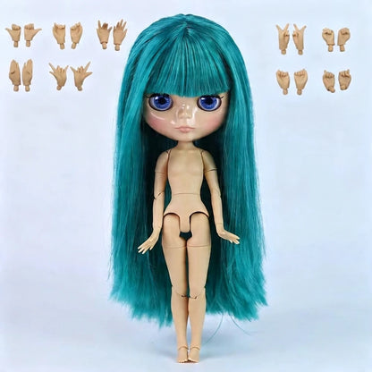 ICY DBS Blyth doll 1/6 BJD Customized nude joint body with white skin, glossy face,blue background is matte face girl gift, toy