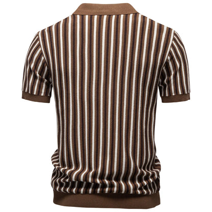 Summer Men's Polo Shirts 2026 Stripe Design Ice Silk Short Sleeve Cool Touch Breathable Casual Outdoor Polo Shirt for Men