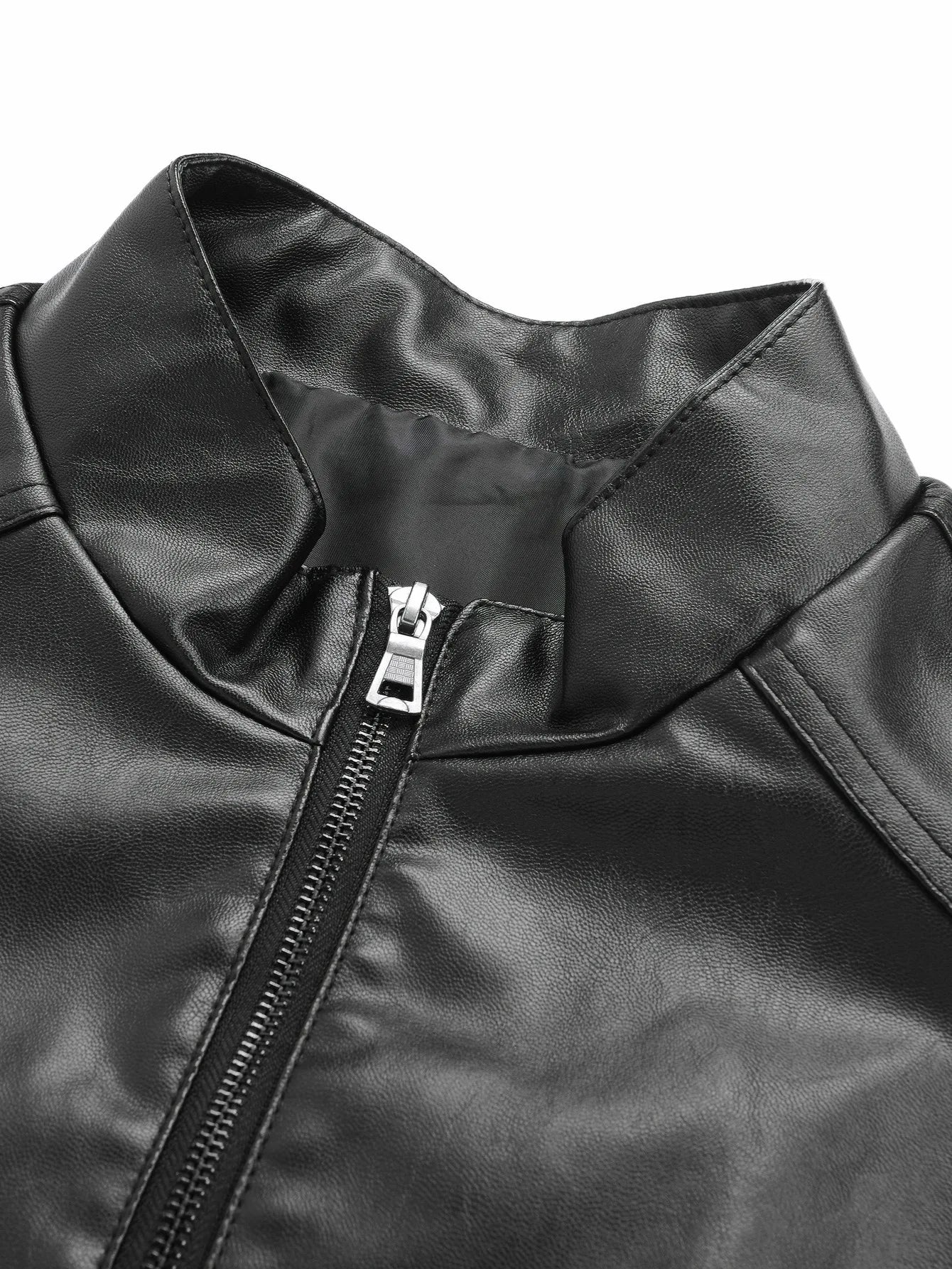 Men's Small Stand-Up Collar Leather Jacket, Windproof and Warm, Stylish and Form-Fitting, Suitable for Daily Commuting, Street Wear, Autumn and Winter Outings, Casual Gatherings with Friends, Casual Entertaining, and Short Tr