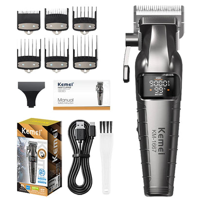 Kemei KM-1667 Trimmer Professional 10W 9000RPM Motor Rechargeable Hair Clippers DLC blades LED Display Trimmer Man