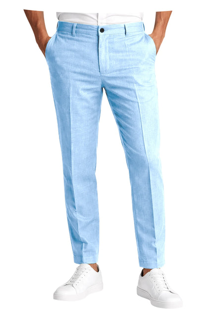 Men's Linen Cropped Pants Slim Fit 9 Points Ankle Dress Pants Business Casual High Waist Suit Trousers Breathable Office Summer