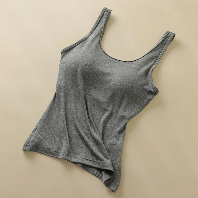 Premium New Women's Camisole with Built in Bra Summer Back Beauty Tank Top for Outer & Layering Wear